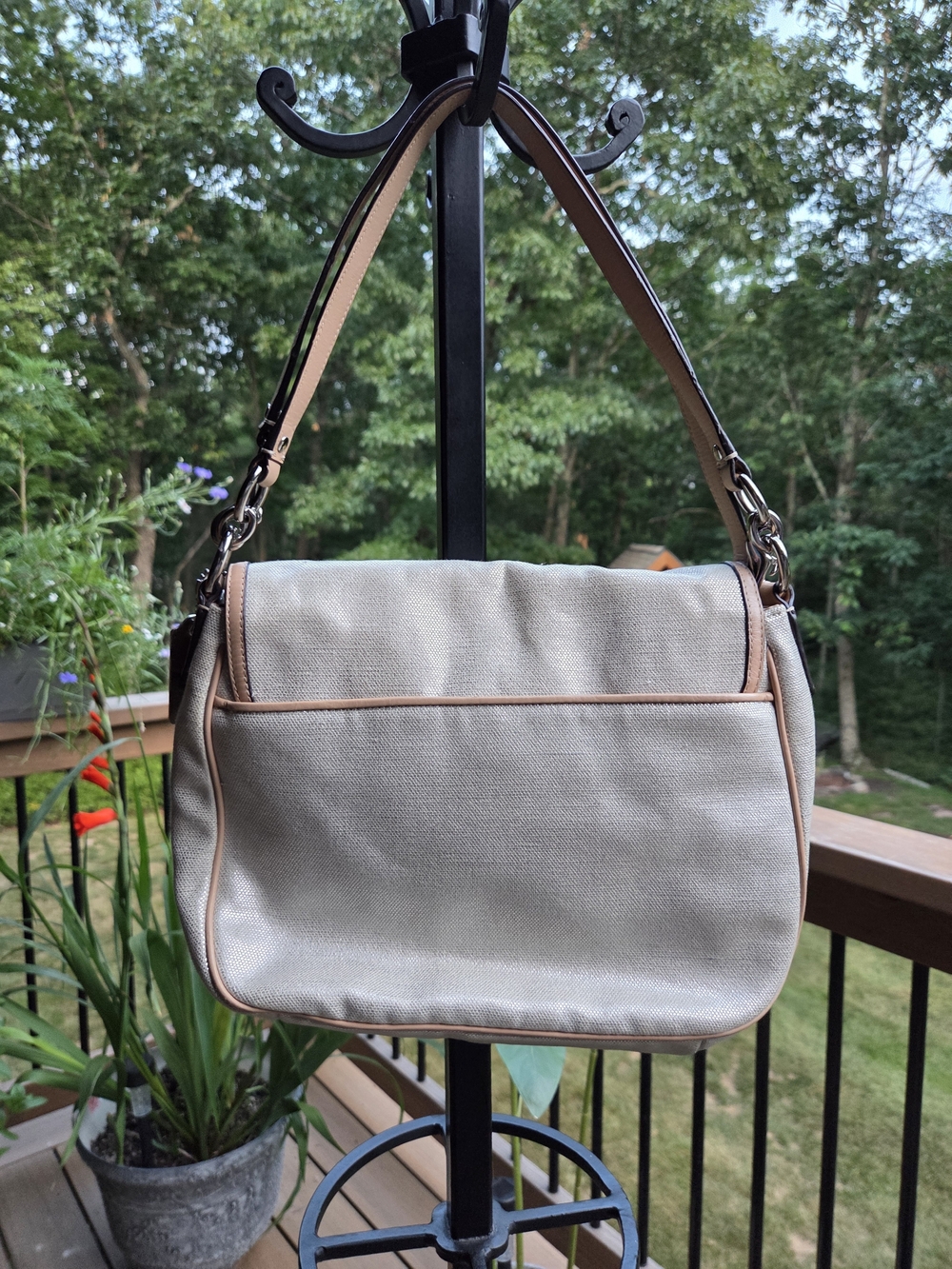 COACH Canvas & Leather Trim Crossbody Shoulder Bag — Beige and Brown - Picture 2 of 3